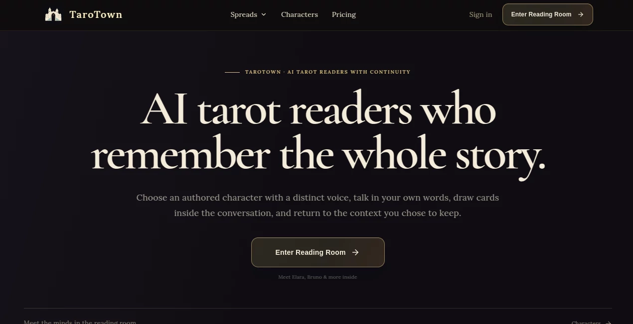 Screenshot of TaroTown – An AI tool in the ,AI Life Assistant ,AI Religion ,AI Mental Health ,AI Chatbot  category, showcasing its interface and key features.