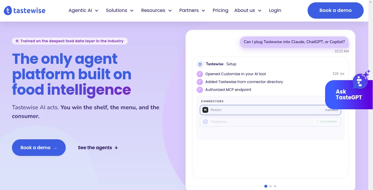 Screenshot of Tastewise – An AI tool in the ,AI Content Generator ,AI Research Tool ,AI Analytics Assistant ,AI Marketing Plan Generator  category, showcasing its interface and key features.