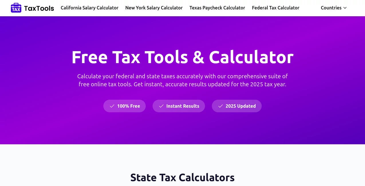 Screenshot of TaxTools – An AI tool in the ,AI Tax Assistant ,AI Accounting Assistant ,AI Research Tool ,AI Business Ideas Generator  category, showcasing its interface and key features.