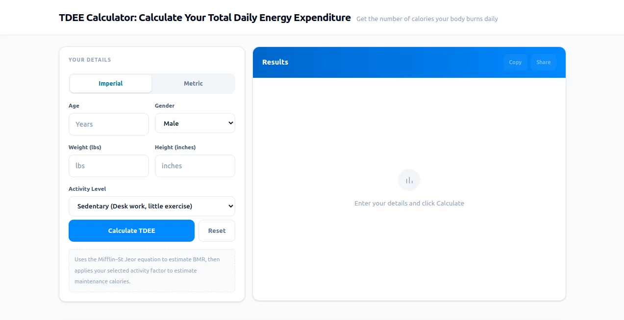 Screenshot of TDEE Calculator – An AI tool in the ,AI Fitness ,AI Healthcare  category, showcasing its interface and key features.