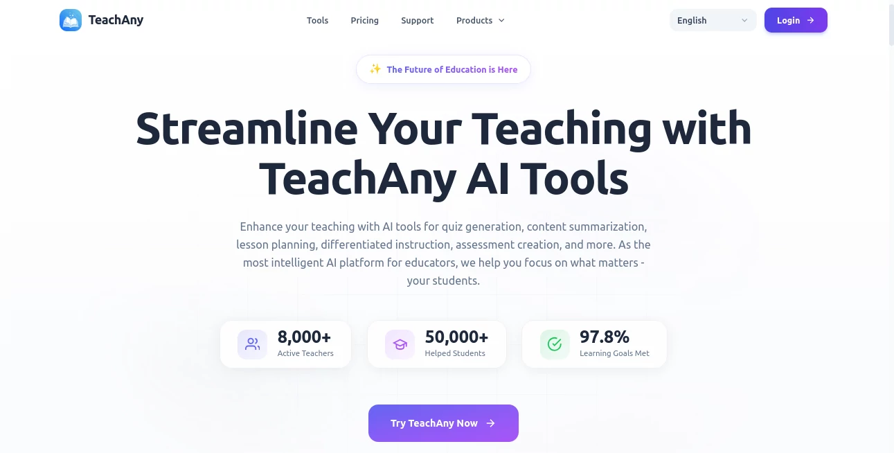 Screenshot of TeachAny – An AI tool in the ,AI Course ,AI Education Assistant ,AI Homework Helper ,AI Coaching  category, showcasing its interface and key features.