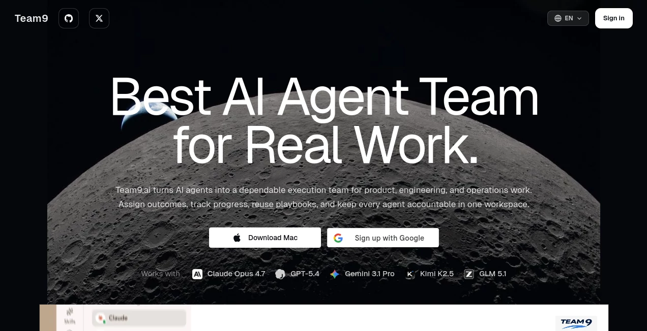 Screenshot of Team9 AI – An AI tool in the ,AI Workflow Management ,AI Project Management ,AI Productivity Tools ,AI Team Collaboration  category, showcasing its interface and key features.