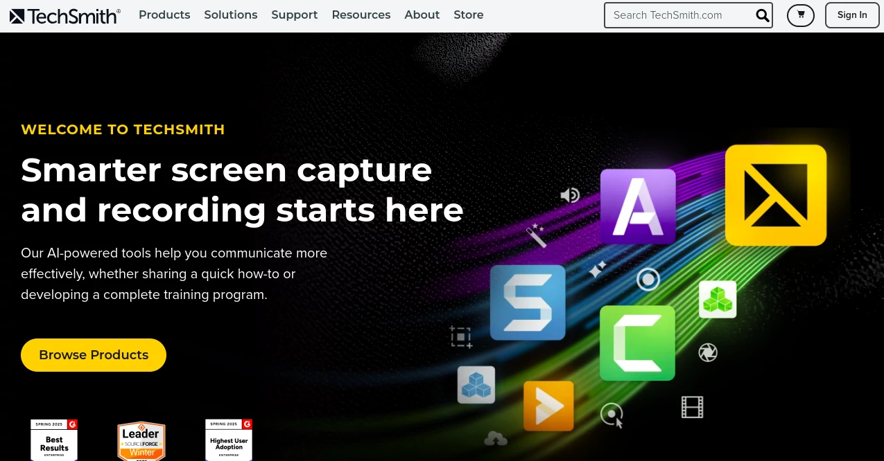 Screenshot of TechSmith – An AI tool in the ,AI Tutorial ,Photo & Image Editor ,AI Video Editor ,AI Presentation Generator  category, showcasing its interface and key features.