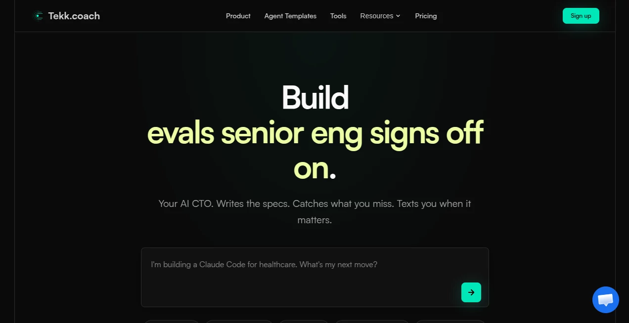 Screenshot of Tekk.coach – An AI tool in the ,AI Code Assistant ,AI Code Generator ,AI Developer Tools ,AI Project Management  category, showcasing its interface and key features.
