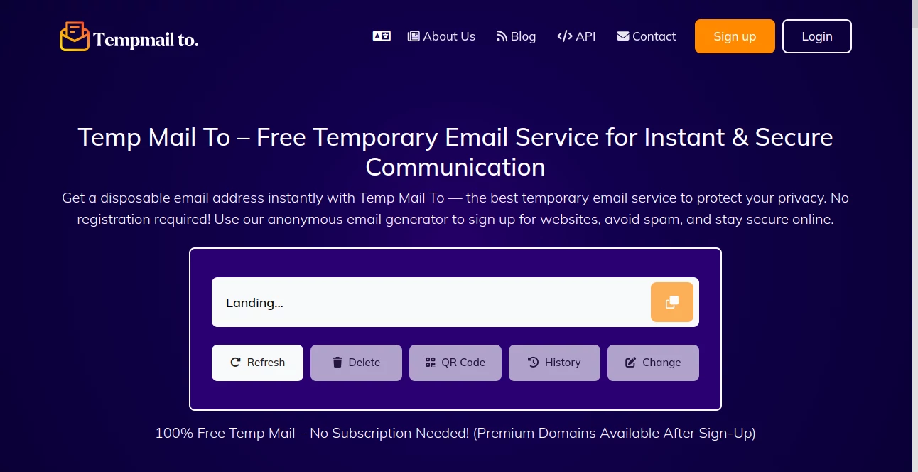 Screenshot of TempMail To – An AI tool in the ,AI Email Assistant  category, showcasing its interface and key features.