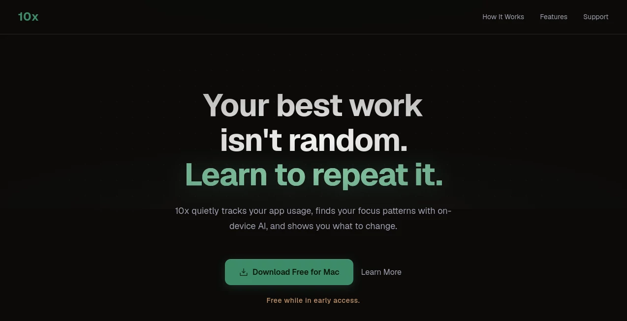 Screenshot of 10x – An AI tool in the ,AI Business Ideas Generator ,AI Productivity Tools ,AI Team Collaboration ,AI Workflow Management  category, showcasing its interface and key features.