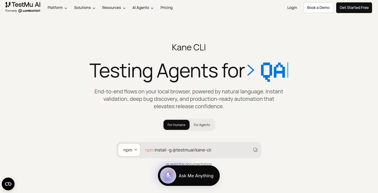 Screenshot of Kane CLI – An AI tool in the ,AI Testing & QA ,AI No-Code & Low-Code ,AI Code Assistant ,AI Developer Tools  category, showcasing its interface and key features.