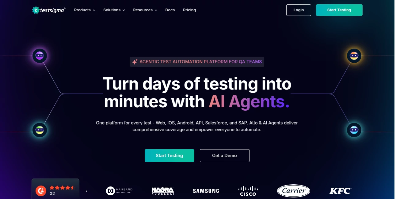 Screenshot of Testsigma – An AI tool in the ,AI Workflow Management ,AI Testing & QA ,AI Analytics Assistant ,AI Developer Tools  category, showcasing its interface and key features.