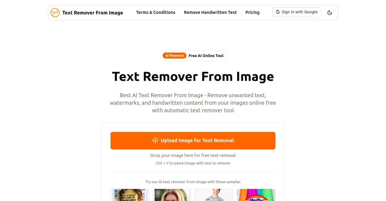 Screenshot of Text Remover From Image – An AI tool in the ,AI Background Remover ,Photo & Image Editor ,AI Image to Image ,AI Image Segmentation  category, showcasing its interface and key features.
