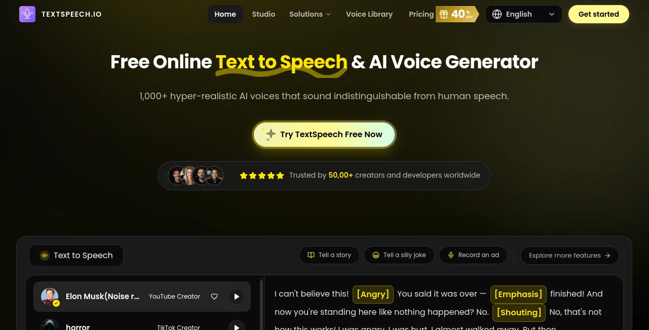 Screenshot of TextSpeech – An AI tool in the ,AI Text to Speech ,AI Speech Synthesis  category, showcasing its interface and key features.
