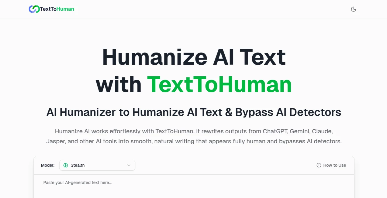 Screenshot of TextToHuman – An AI tool in the ,AI Grammar Checker ,AI Plagiarism Checker ,AI Rewriter ,AI Content Detector  category, showcasing its interface and key features.