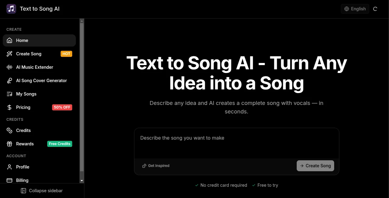 Screenshot of Text to Song AI – An AI tool in the ,AI Text to Music ,AI Music Generator ,AI Voice & Audio Editing  category, showcasing its interface and key features.