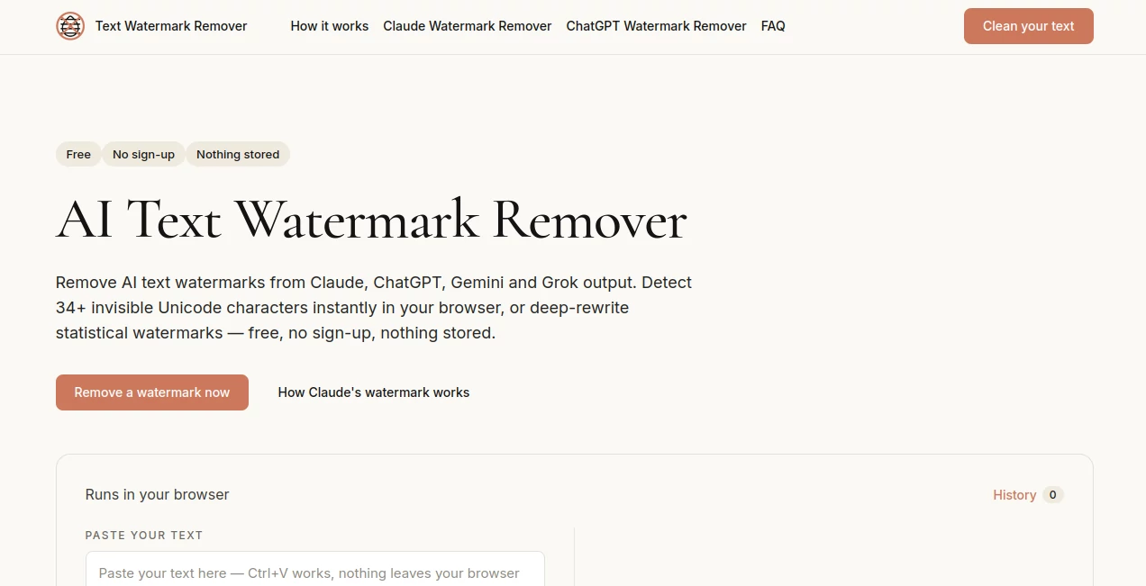 Screenshot of Text Watermark Remover – An AI tool in the ,AI Rewriter ,AI Content Detector ,AI General Writing ,AI Writing Assistants  category, showcasing its interface and key features.