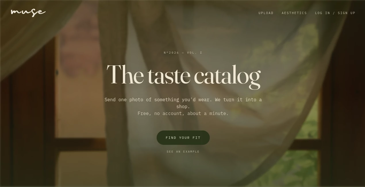 Screenshot of Muse – An AI tool in the ,AI Image Recognition ,AI Photography ,AI E-commerce Assistant  category, showcasing its interface and key features.