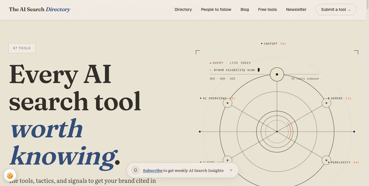 Screenshot of The AI Search Directory – An AI tool in the ,AI Tools Directory  category, showcasing its interface and key features.