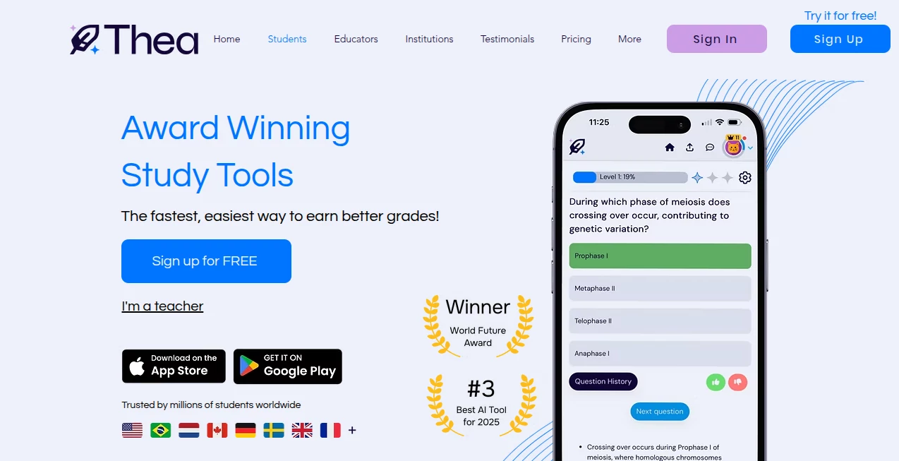 Screenshot of Thea – An AI tool in the ,AI Homework Helper ,AI Knowledge Management ,AI Quizzes ,AI Education Assistant  category, showcasing its interface and key features.