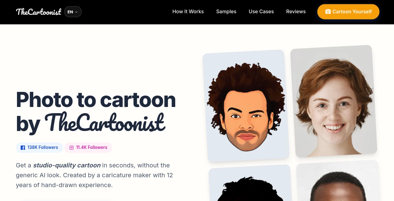 Screenshot of TheCartoonist – An AI tool in the ,AI Photo & Image Generator ,AI Illustration Generator ,AI Avatar Generator ,AI Selfie & Portrait  category, showcasing its interface and key features.