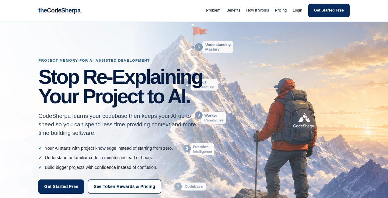 Screenshot of theCodeSherpa – An AI tool in the ,AI Code Assistant ,AI Developer Docs ,AI Code Generator ,AI Developer Tools  category, showcasing its interface and key features.