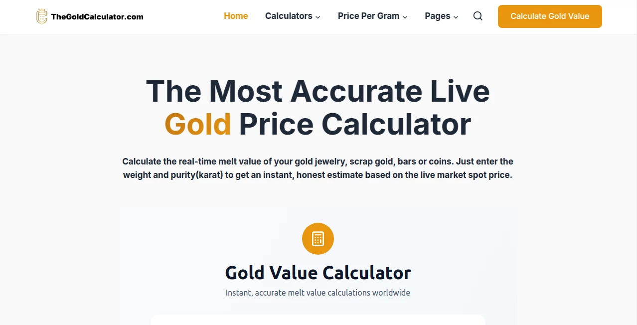 Screenshot of The Gold Calculator – An AI tool in the ,Other  category, showcasing its interface and key features.