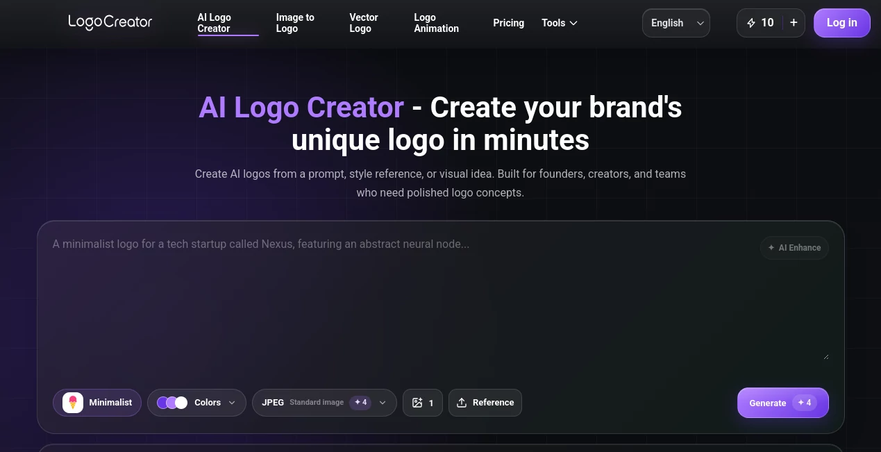 Screenshot of The Logo Creator – An AI tool in the ,AI Illustration Generator ,AI Design Generator ,AI Graphic Design ,AI Logo Generator  category, showcasing its interface and key features.