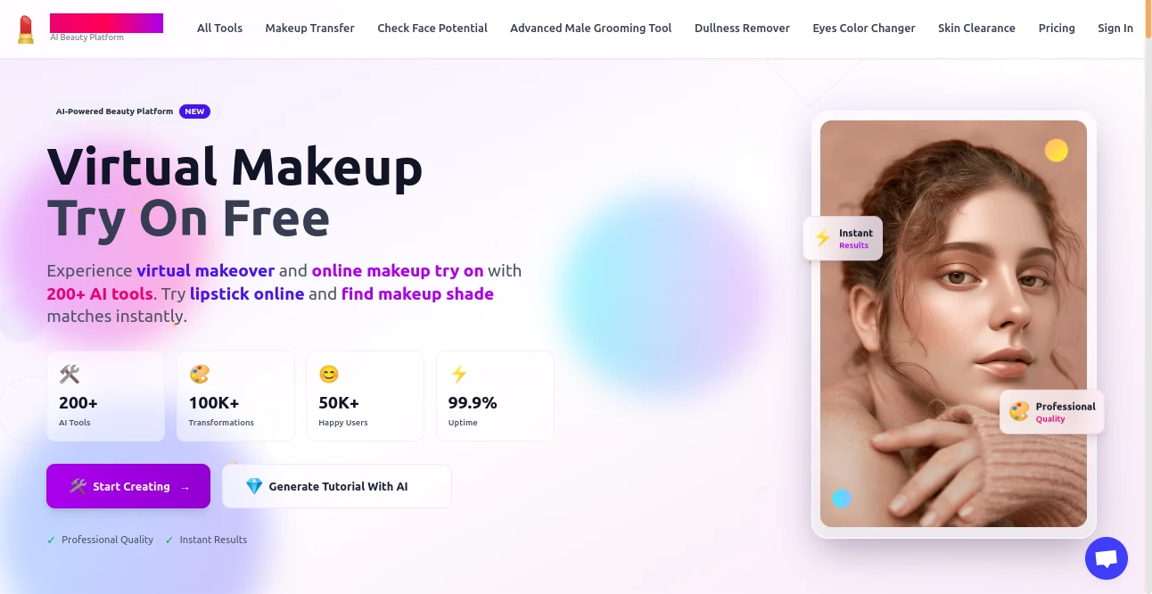 Screenshot of TheMakeupAi – An AI tool in the ,AI Selfie & Portrait ,Photo & Image Editor ,AI Art Generator ,AI Photo Enhancer  category, showcasing its interface and key features.