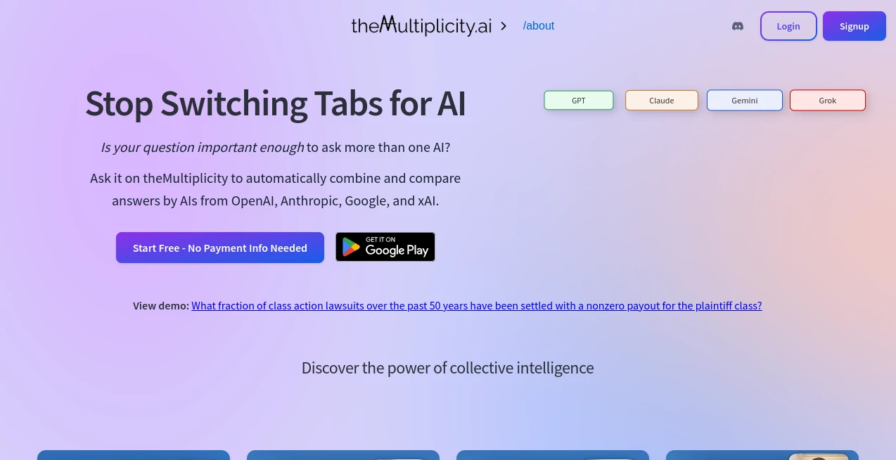 Screenshot of TheMultiplicty – An AI tool in the ,AI Content Generator ,AI Productivity Tools ,AI Research Tool ,AI Business Ideas Generator  category, showcasing its interface and key features.
