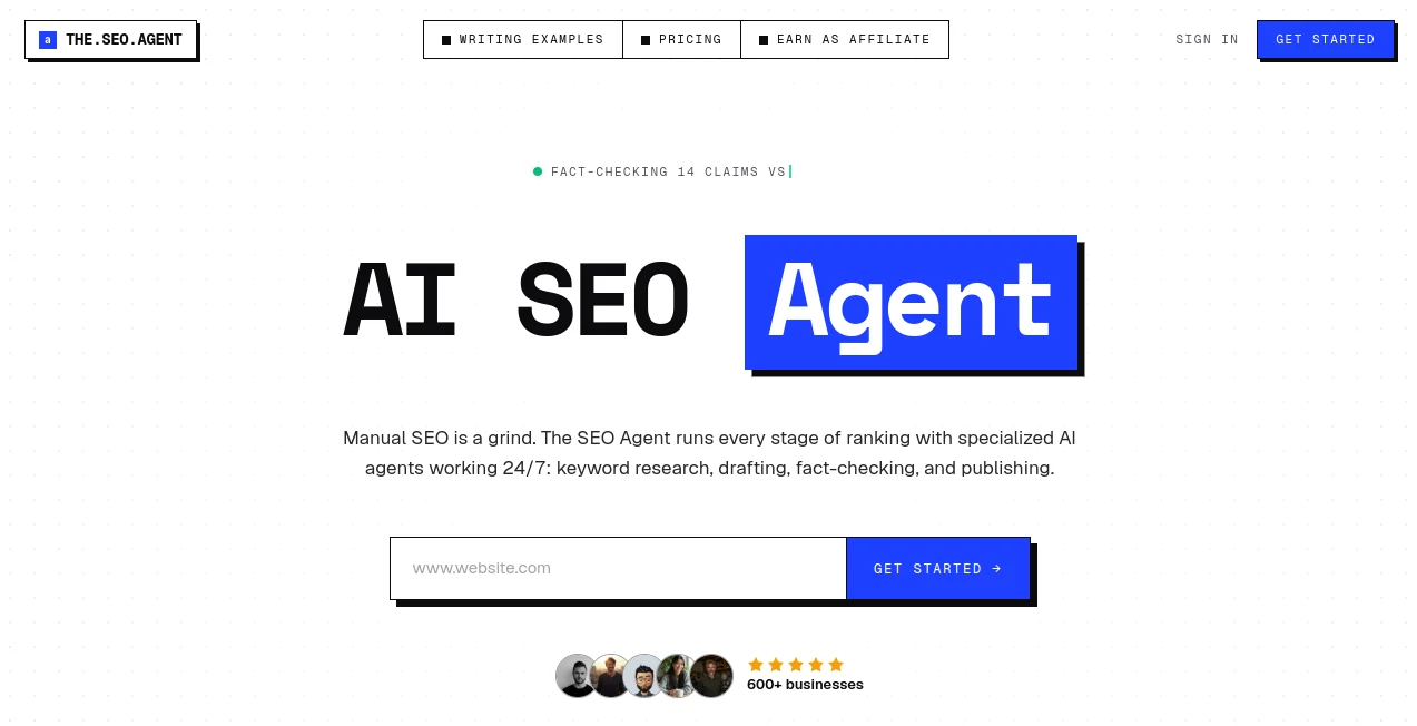 Screenshot of THE SEO AGENT – An AI tool in the ,AI Blog Writer ,AI Content Generator ,AI SEO Assistant ,AI Marketing Plan Generator  category, showcasing its interface and key features.