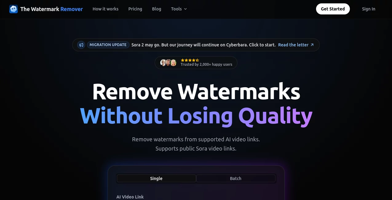 Screenshot of The Watermark Remover – An AI tool in the ,AI Background Remover  category, showcasing its interface and key features.