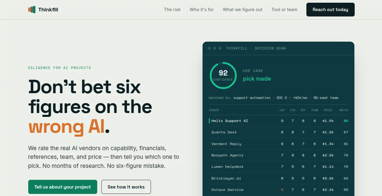 Screenshot of ThinkFill – An AI tool in the ,AI Workflow Management ,AI Productivity Tools ,AI Forms & Surveys ,AI Writing Assistants  category, showcasing its interface and key features.