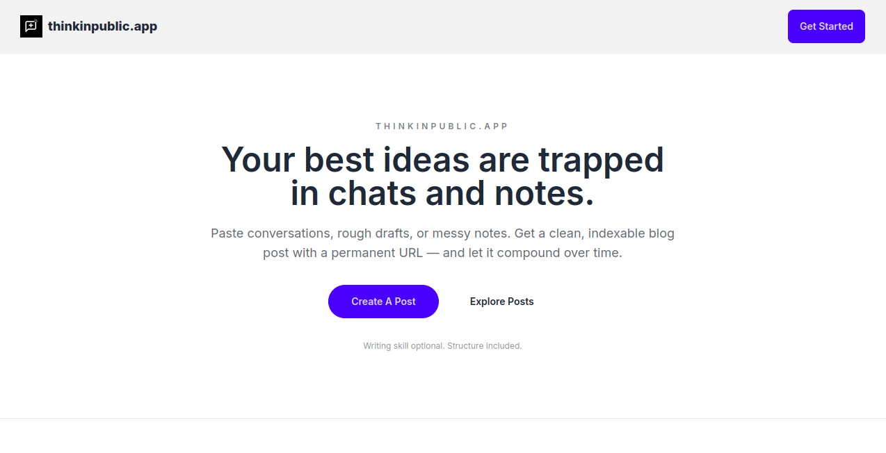Screenshot of thinkinpublic.app – An AI tool in the ,AI Blog Writer ,AI Content Generator ,AI General Writing ,AI Writing Assistants  category, showcasing its interface and key features.