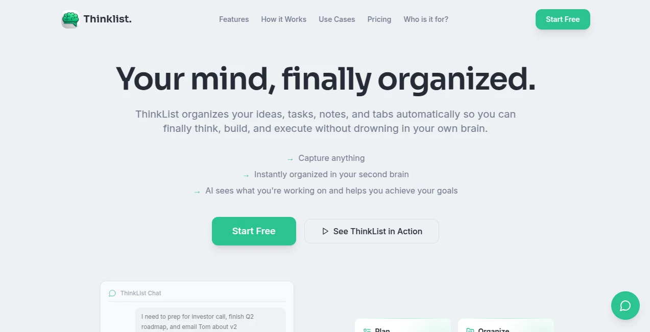 Screenshot of Thinklist. – An AI tool in the ,AI Knowledge Management ,AI Productivity Tools ,AI Workflow Management ,AI Project Management  category, showcasing its interface and key features.