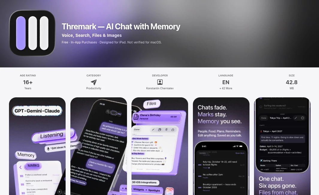 Screenshot of Thremark – An AI tool in the ,AI Files Assistant ,Image ,Voice ,AI Search Engine  category, showcasing its interface and key features.