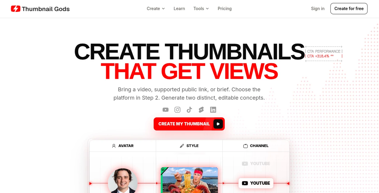 Screenshot of Thumbnail Gods – An AI tool in the ,AI Instagram Assistant ,AI YouTube Assistant ,AI Tiktok Assistant ,AI Thumbnail Maker  category, showcasing its interface and key features.