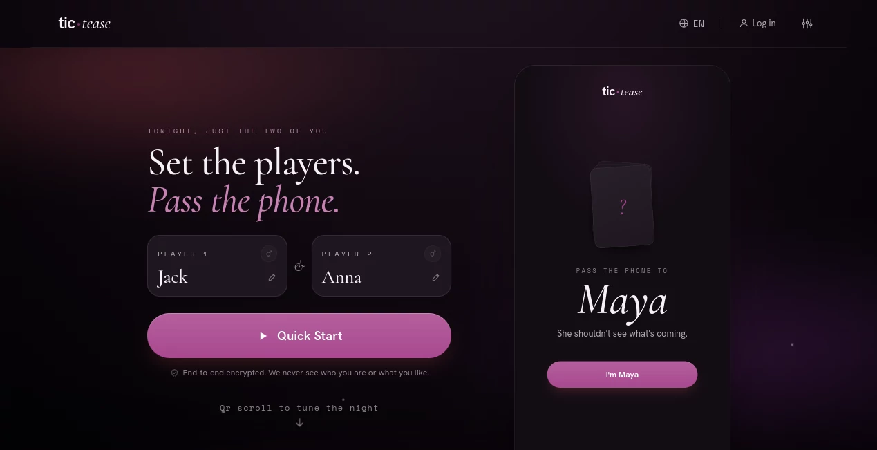 Screenshot of TicTease – An AI tool in the ,AI Chatbot ,AI Life Assistant ,AI Fun Tools ,AI Game  category, showcasing its interface and key features.