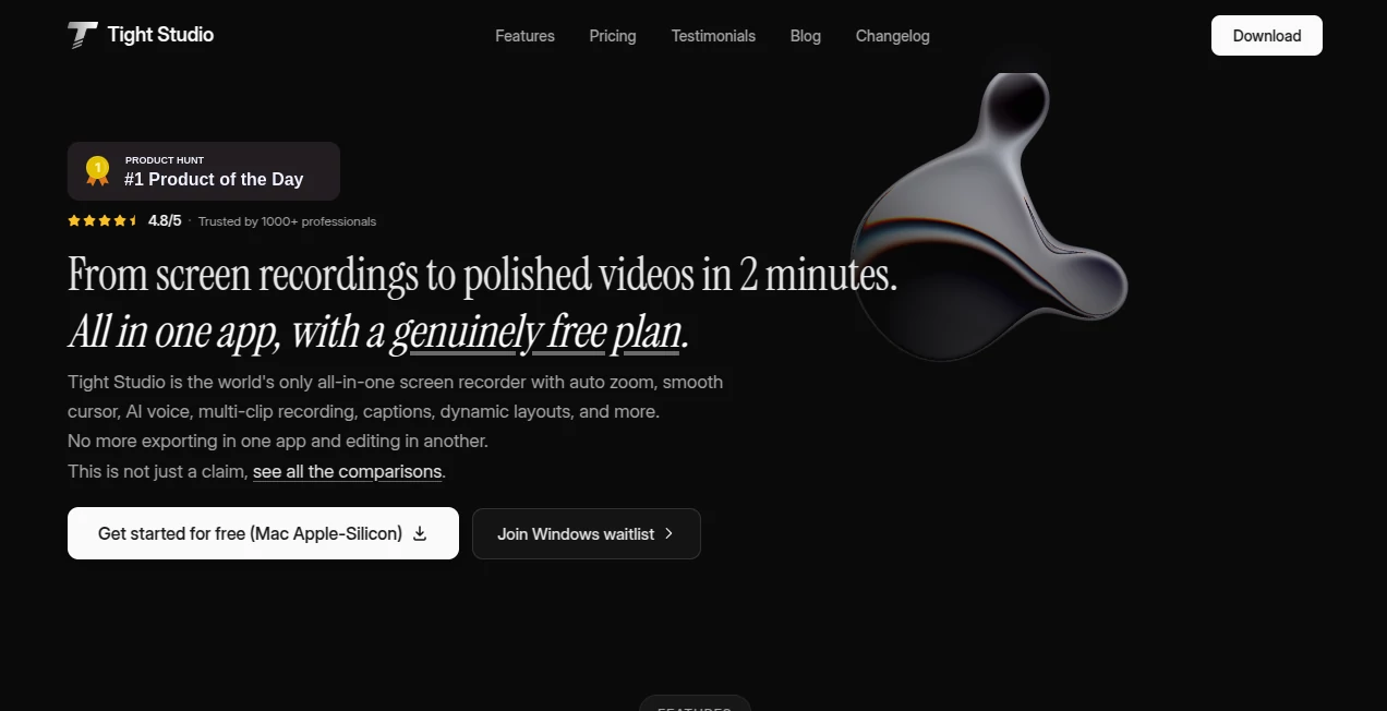 Screenshot of Tight Studio – An AI tool in the ,AI Video Recording ,AI Video Editor ,AI Productivity Tools ,AI Captions or Subtitle  category, showcasing its interface and key features.