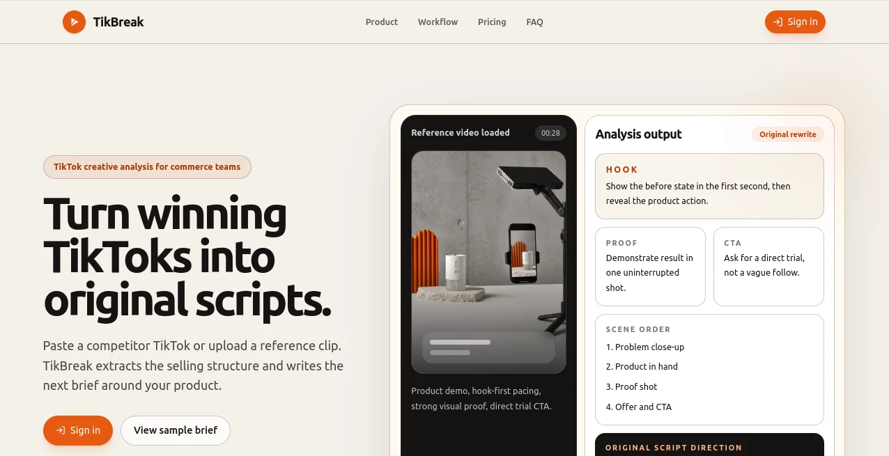 Screenshot of TikBreak – An AI tool in the ,AI Video Generator ,AI Social Media Assistant ,AI Ad Creative Assistant ,AI Marketing Plan Generator  category, showcasing its interface and key features.