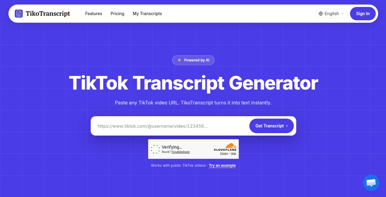 Screenshot of TikoTranscript – An AI tool in the ,AI Summarizer ,AI Social Media Assistant ,AI Transcription ,AI Speech to Text  category, showcasing its interface and key features.