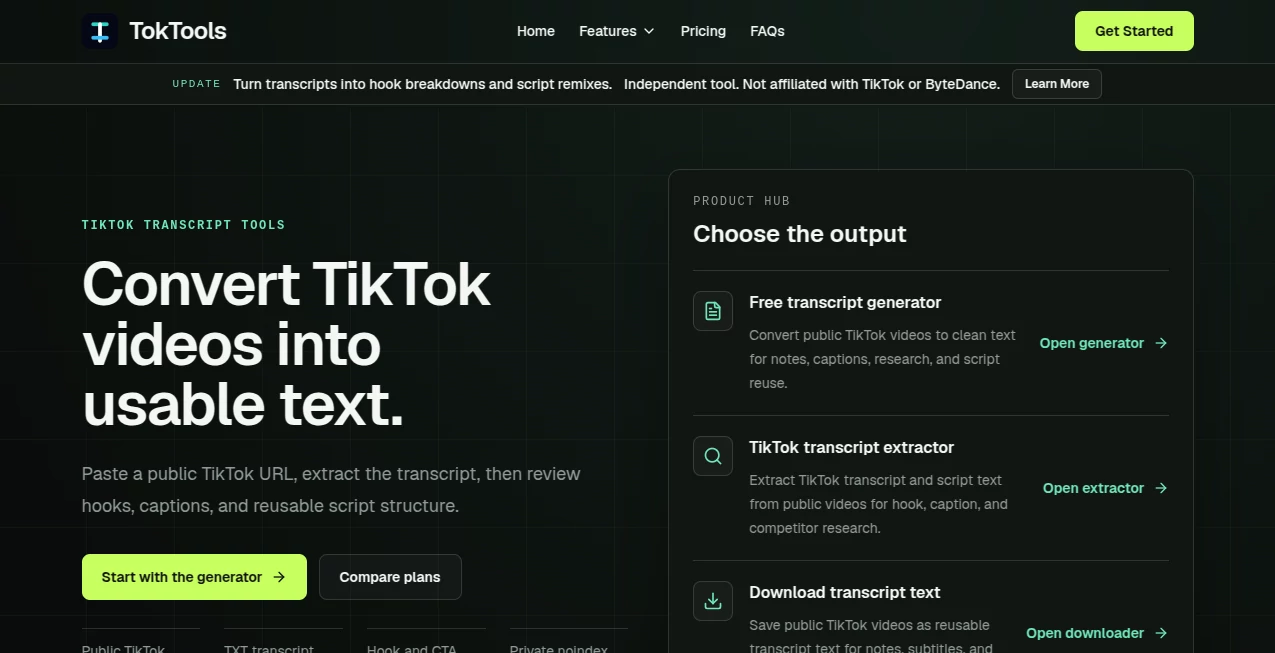Screenshot of TokTools – An AI tool in the ,AI Tiktok Assistant ,AI Social Media Assistant ,AI Marketing Plan Generator ,AI Lead Generation  category, showcasing its interface and key features.