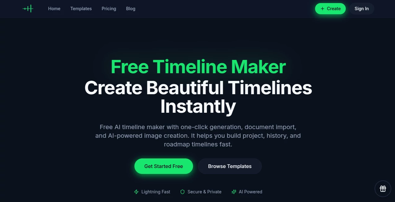 Screenshot of AI timeline maker – An AI tool in the ,AI Workflow Management ,AI Productivity Tools ,AI Research Tool ,AI Notes Assistant  category, showcasing its interface and key features.