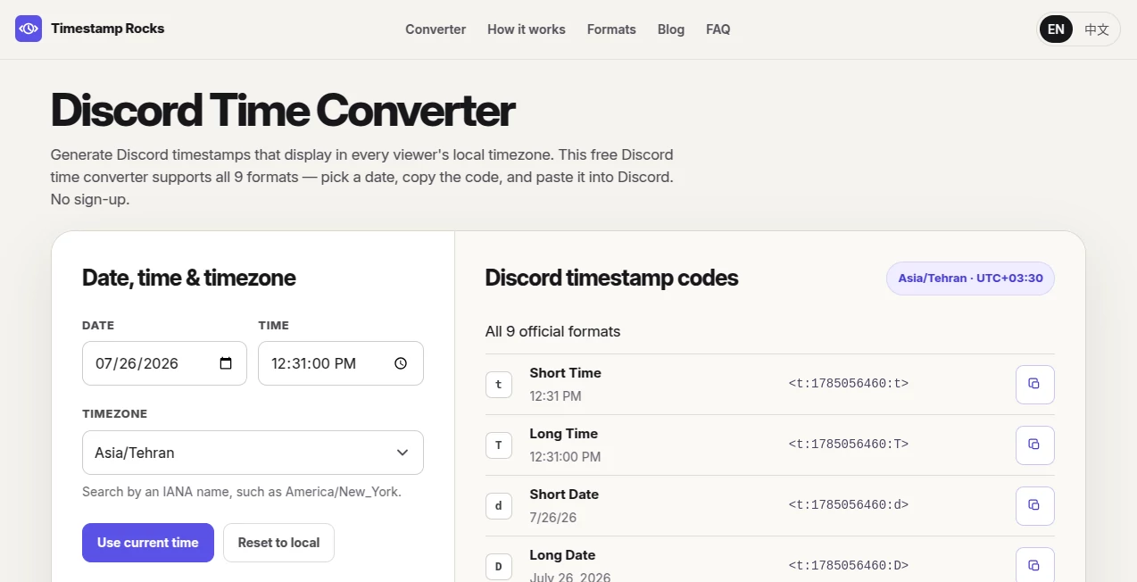 Screenshot of Timestamp Rocks – An AI tool in the ,AI Monitor & Report Builder ,AI API Design ,AI Developer Docs ,AI Developer Tools  category, showcasing its interface and key features.