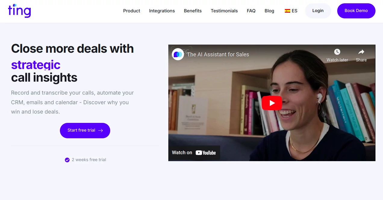 Screenshot of Ting AI – An AI tool in the ,AI Sales Assistant ,AI CRM Assistant ,AI Analytics Assistant ,AI Meeting Assistant  category, showcasing its interface and key features.