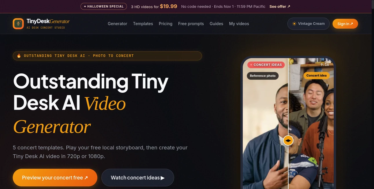 Screenshot of Tiny Desk Generator – An AI tool in the ,AI Personalized Video Generator ,AI Video Generator ,Video  category, showcasing its interface and key features.