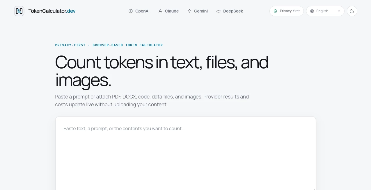 Screenshot of TokenCalculator.dev – An AI tool in the ,AI Productivity Tools ,AI Research Tool ,Large Language Models (LLMs) ,AI Developer Tools  category, showcasing its interface and key features.