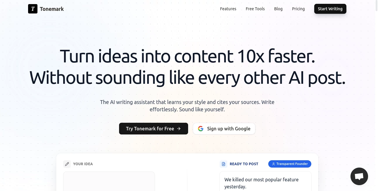 Screenshot of Tonemark – An AI tool in the ,AI General Writing ,AI Writing Assistants ,AI Creative Writing ,AI Content Generator  category, showcasing its interface and key features.