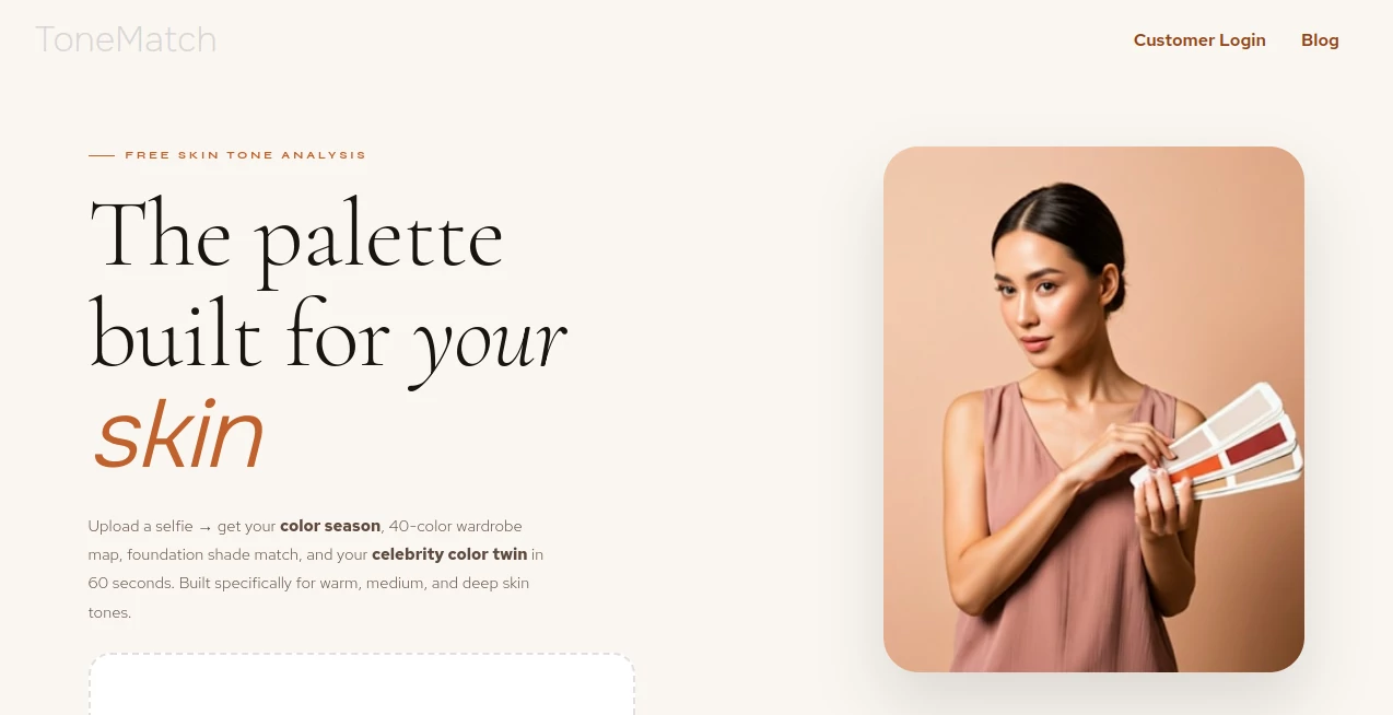 Screenshot of ToneMatch – An AI tool in the ,AI Selfie & Portrait ,AI Image Recognition ,AI Life Assistant  category, showcasing its interface and key features.