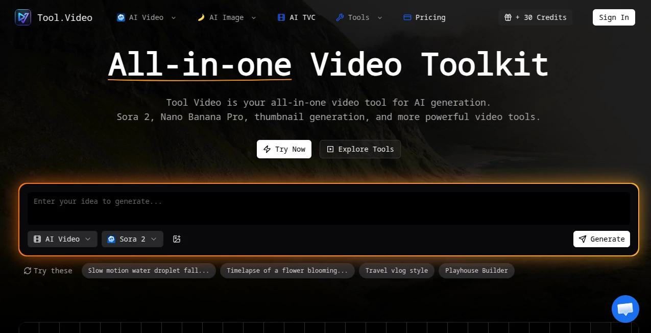 Screenshot of Tool Video – An AI tool in the ,AI Video Editor ,AI Text to Video ,AI UGC Video Generator ,AI Video Generator  category, showcasing its interface and key features.