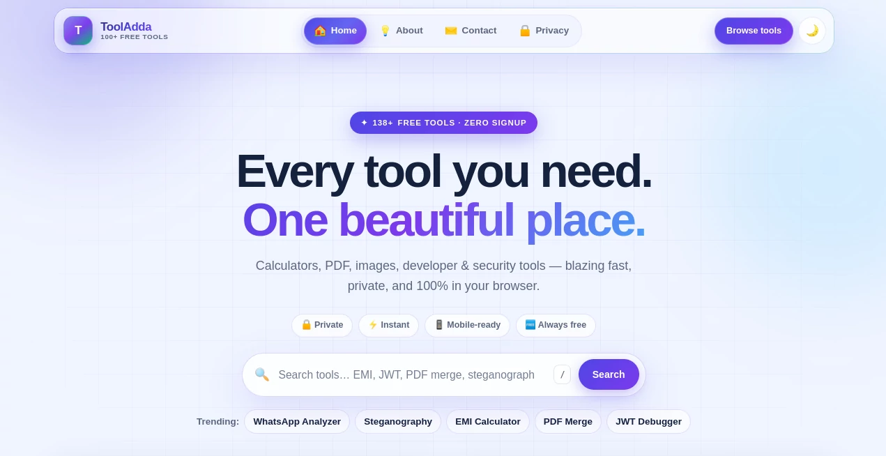 Screenshot of Tooladda – An AI tool in the ,AI SEO Assistant ,AI PDF ,AI Productivity Tools ,AI Developer Tools  category, showcasing its interface and key features.