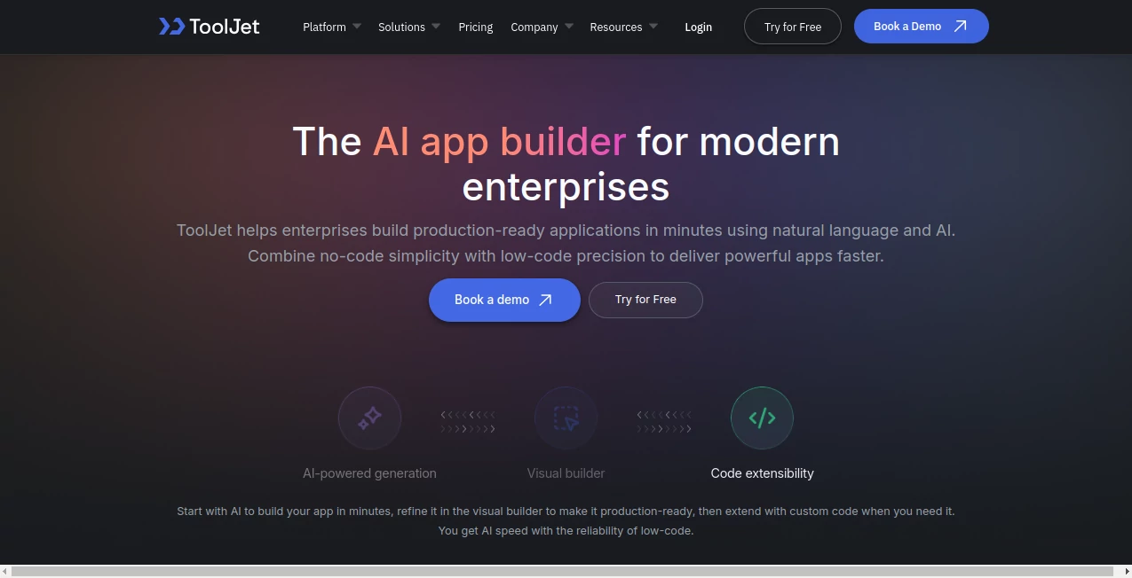 Screenshot of ToolJet AI App Builder – An AI tool in the ,AI No-Code & Low-Code ,AI Developer Tools ,AI App Builder ,AI Workflow Management  category, showcasing its interface and key features.