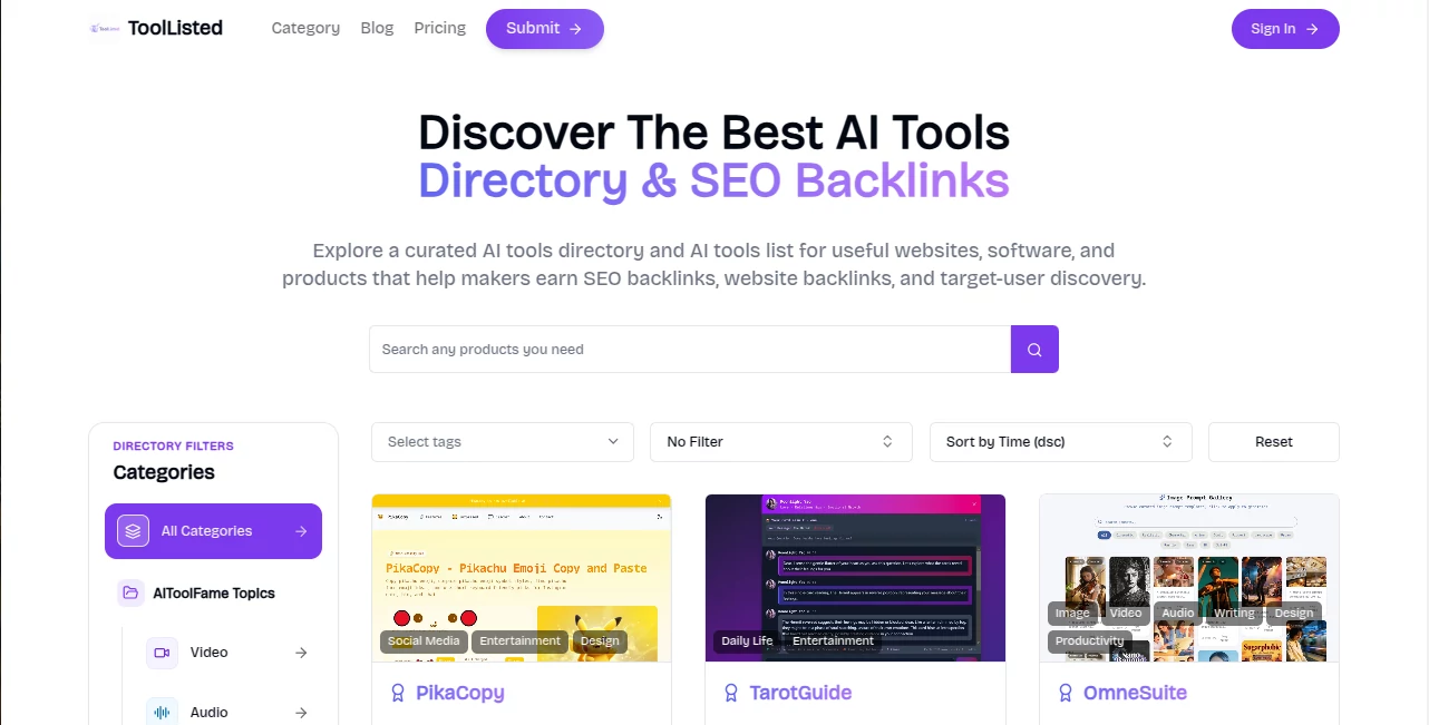Screenshot of ToolListed – An AI tool in the ,AI Tools Directory  category, showcasing its interface and key features.