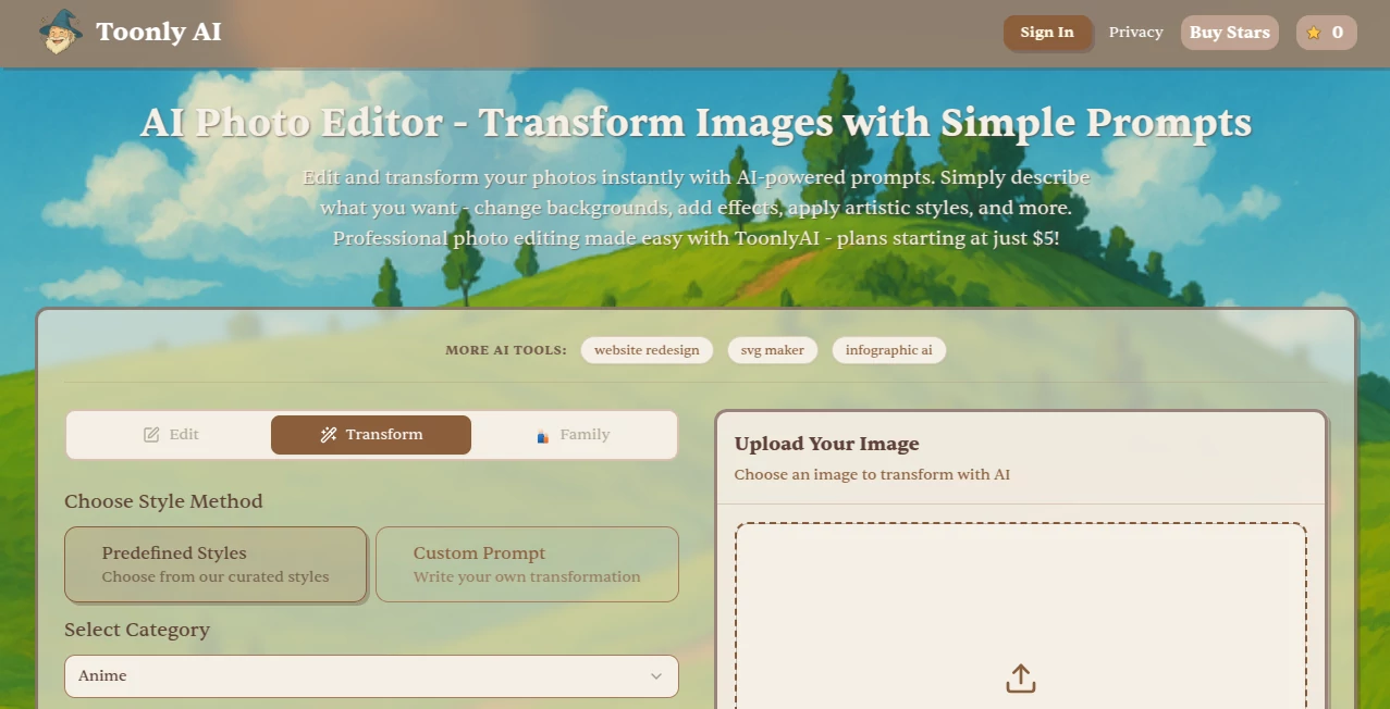 Screenshot of Toonly AI – An AI tool in the ,AI Animated Video ,AI Video Generator ,AI Video Editor ,AI Marketing Plan Generator  category, showcasing its interface and key features.